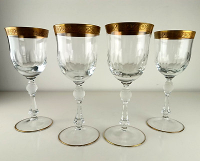 4 Weingläser Kristall MOSER Crystal Jessie Böhmen Vergoldet Goldrand Handbemalt 