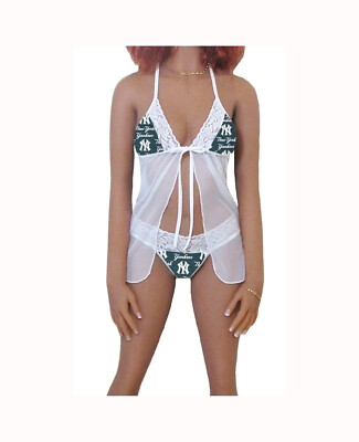 New York Yankees Lingerie White Lace Babydoll Top w/ Panty - Size XS - Large