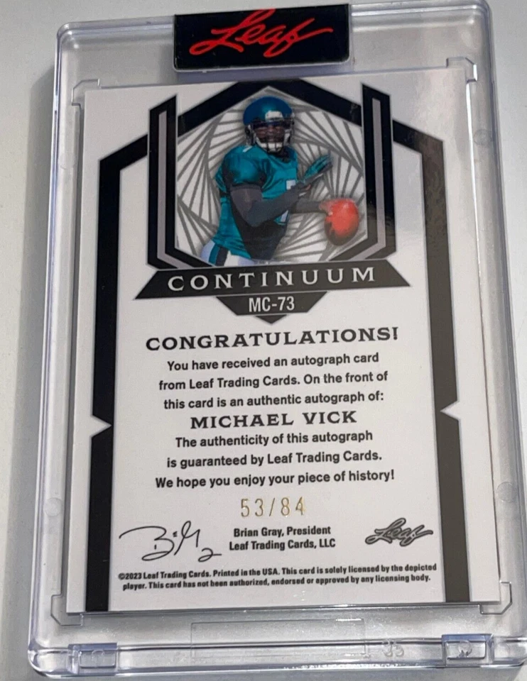 RARE MICHAEL VICK AUTO CARD /84 LEAF METAL CONTINUUM INSTANT FALCONS EAGLES - Image 3 of 4