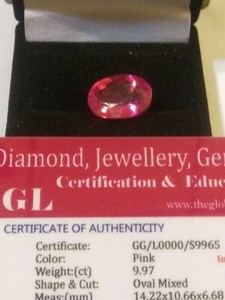 NATURAL EARTHMINED GGL CERTIFIED GEM TESTED HEATED OVAL PINK SAPPHIRE 9.97 CTS.