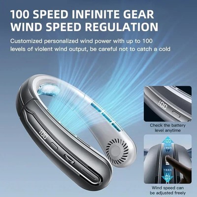 Xiaomi 8000mAh Neck Fan Bladeless Rechargeable LED Display Portable Air Cooler