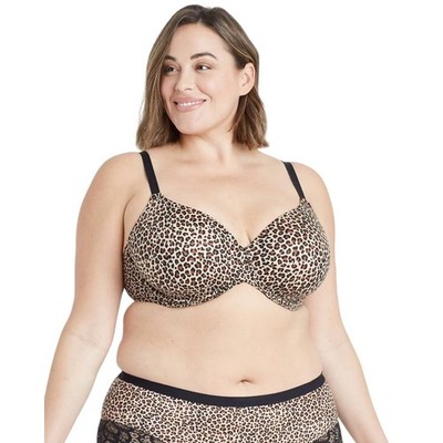 Auden Women's Full Coverage Leopard Print Black Trim Underwire Bra Size 46DDD