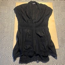 Black Johnny Was Crochet Knit button casual t...