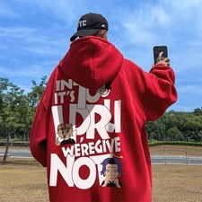 Men's Oversized Pullover Hoodie Hip Hop Streetwear Alphabet Graphic Sweatshirt