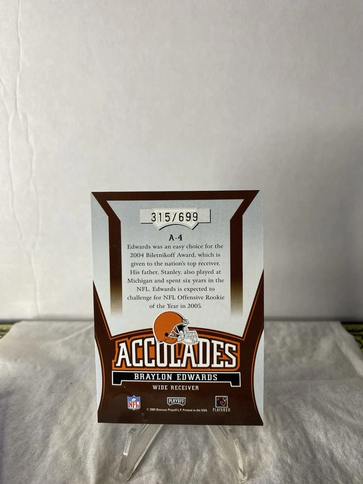 2005 Playoff Honors Accolades /699 Braylon Edwards #A-4 Rookie RC - Image 2 of 2