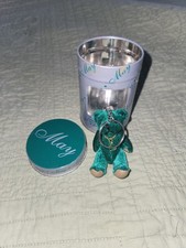 May Birthday Emerald Vintage Mini Teddy Bear Keychain with Birthstone in tin.