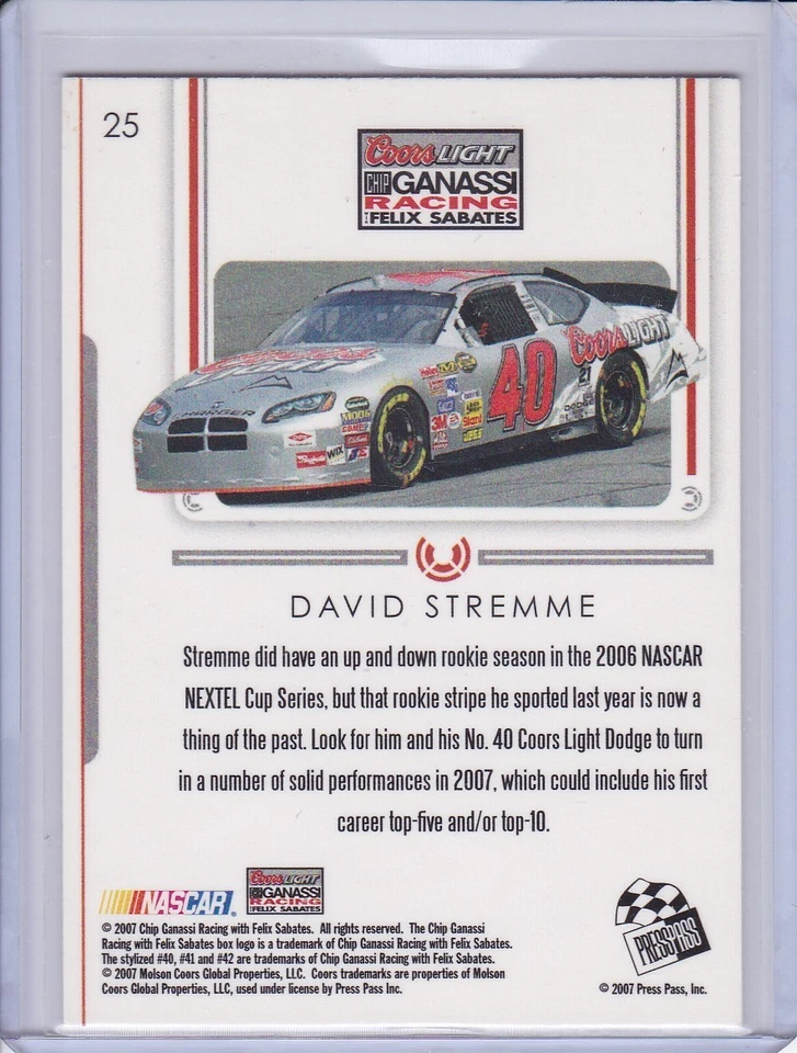 David Stremme 2007 Press Pass Premium card 25 - Image 2 of 2