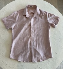 Coofandy Men s Pink Short Sleeve Casual Linen Button Down Shirt Size M