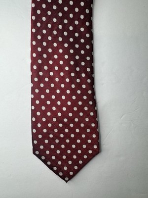 Sean John Men's Silk Necktie Burgundy Wine White Polka Dot Business Wedding 3.75