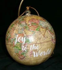 Joy to the World Globe Christmas Tree Ornament-Christmas Ball Decoupage-New