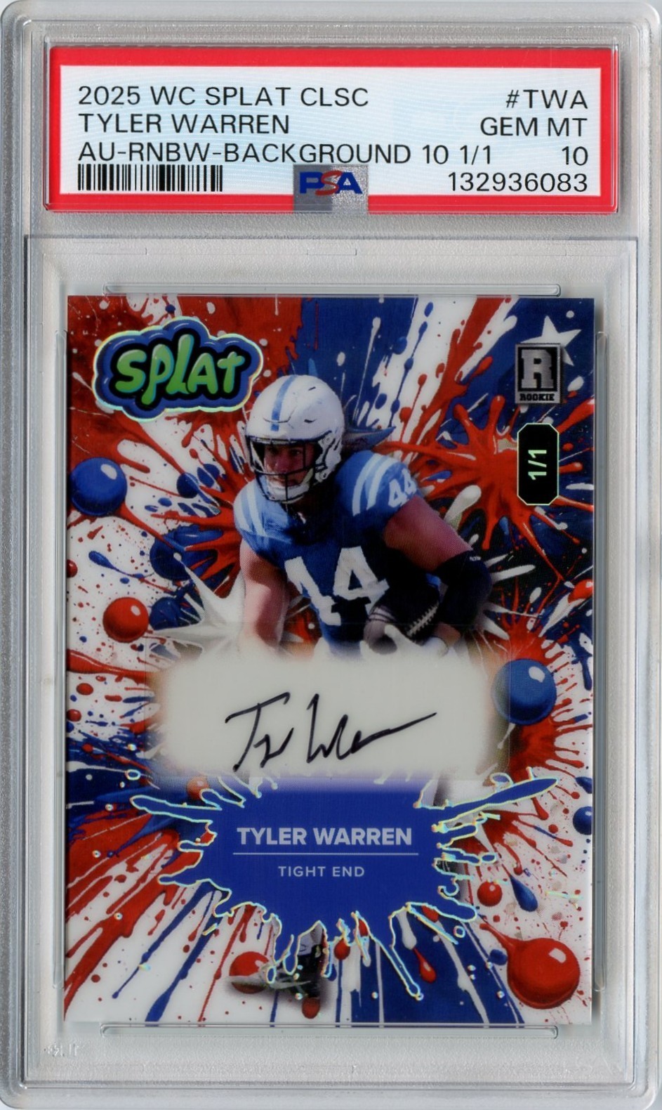 Tyler Warren Wild Card Splat Hobby Jumbo Gold Autographs #TWA Rainbow Foil-Background 1 1/1