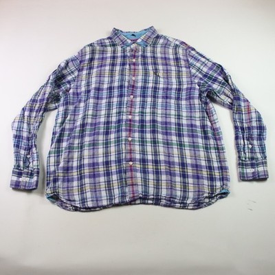 Tommy Bahama Shirt Mens XL Pink Blue Purple Plaid 100% Linen Casual Button