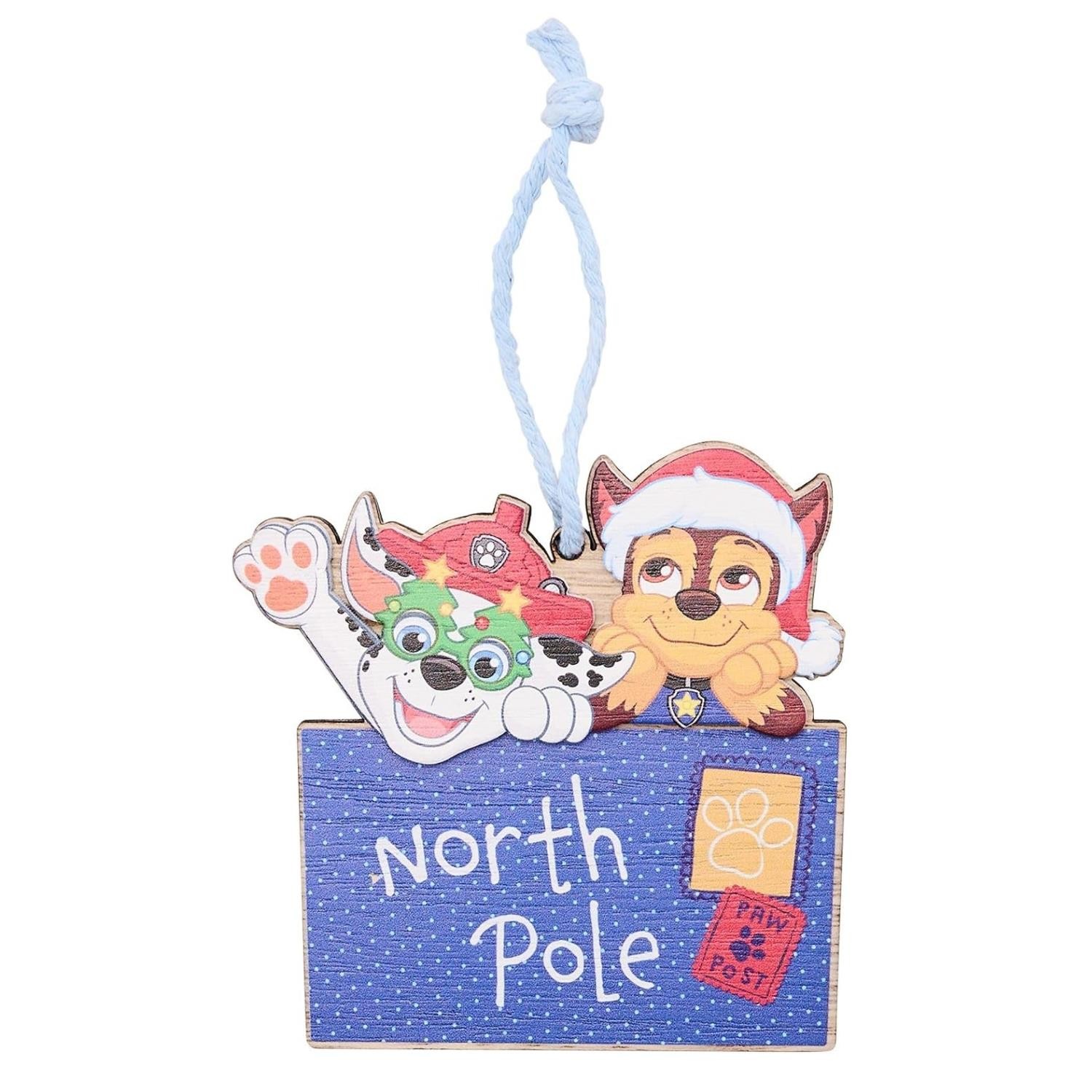 Paw Patrol Chase and Marshall North Pole Wooden Christmas Hanging Decoration