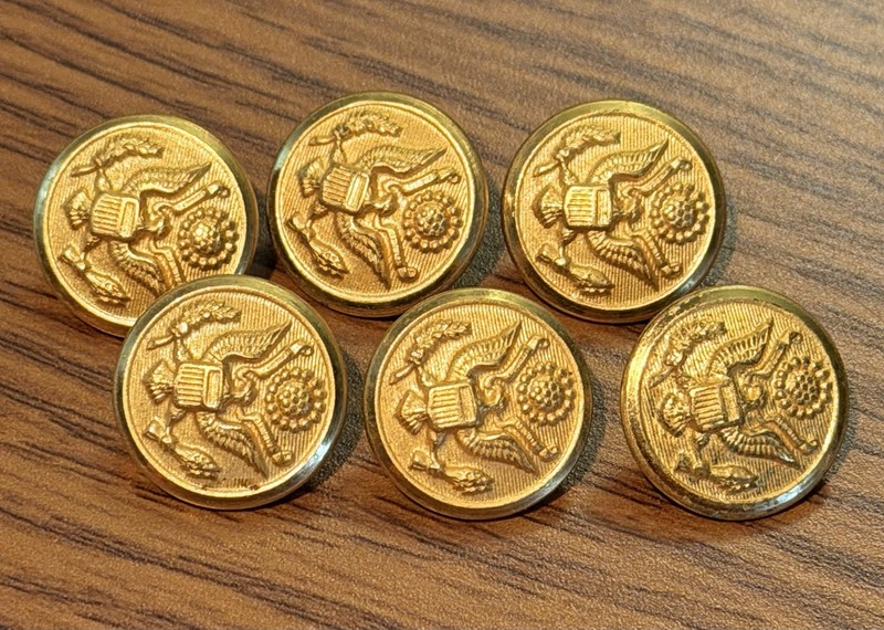 6 vintage Waterbury Button Co Military buttons
