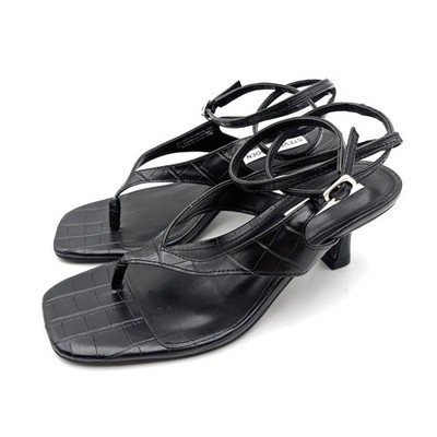 Steve Madden Rayger Ankle Strap Heel Sandal Women's Black Croc Size US6M EU36.5