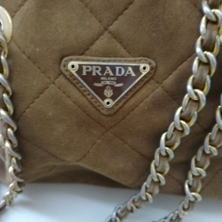 PRADA Brown Quilted Women's Shoulder Bag Suede Quilting Chain Handbag Japan thumbnail 2