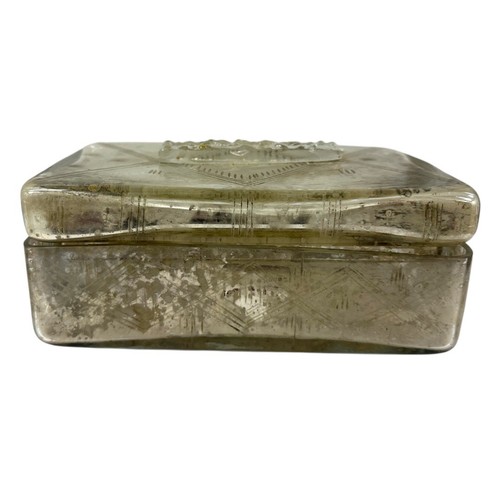 Vintage Etched Glass Trinket Box w/ Lid – Rectangular Clear Glass Storage - Picture 2 of 13