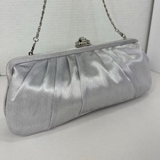 New Icy Silver Satin Evening Shoulder Clutch Wedding Formal Prom Cocktail Party