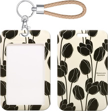 ID Card Badge Holder Key Chain with Metal Keyring, Plastic Slide Open with ID Wi