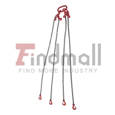1/4inch 5Feet Chain Sling 4 Legs with Grab Hooks 3Tons/6600lbs Capacity G80 Red