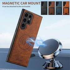 For Samsung S26 Ultra S25 S24 S23 S22 Magnetic Wallet Card PU Leather Slim Case