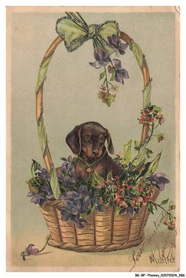 BK-BFP1-0495-ANIMALES - Hund - TECKEL - Blumen - Korb