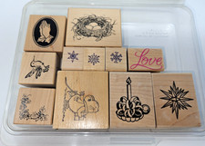 Lot of 11 Rubber Stamps by Multiple Brands Nest, Snowflakes, Praying Hands, Etc.