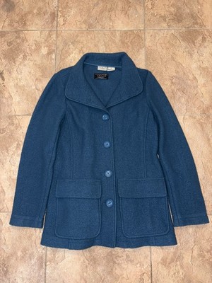 LL Bean Bellandi Wool Pea Coat Womens M Reg Blue Lined Jacket Outdoors 
