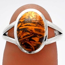 Anillo de plata de ley 925 de Coquina Fossil Jaspe - India s.6.5 joyería R-1005