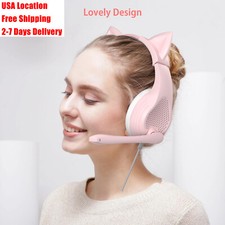 wired headphones over ear pink with Mic Girly Cat Ears Headset for PS4 PS5 XBOX
