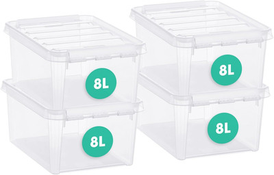 Smartstore Storage Box with Lids 8 L X 4 Pack - Stackable Plastic Boxes with Cli