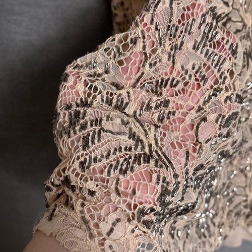 Free People Dress L Beige Beaded Lace Mini Boho Chic Western Cowgirl Cocktail - Picture 4 of 10