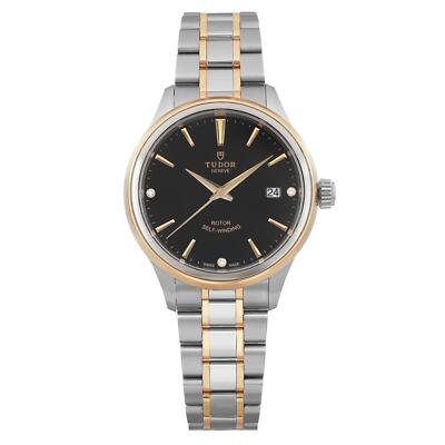 Tudor Style 38mm 18K Yellow Gold Steel Black Diamond Dial Watch 12503-0006