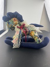 Plush Fabric Floral Print Rocking Horse w Ribbon - 12" Long and 10" High -