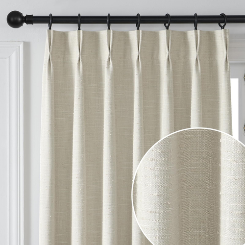 Pinch Pleat Linen Sheer Curtain for Bedroom,Back Tab Stripe Transparent Voile...