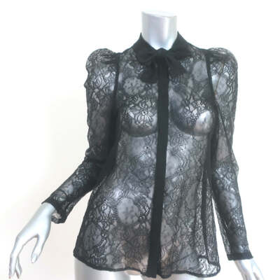 Givenchy Lace Tie-Neck Blouse Black Size 38 Long Sleeve Top