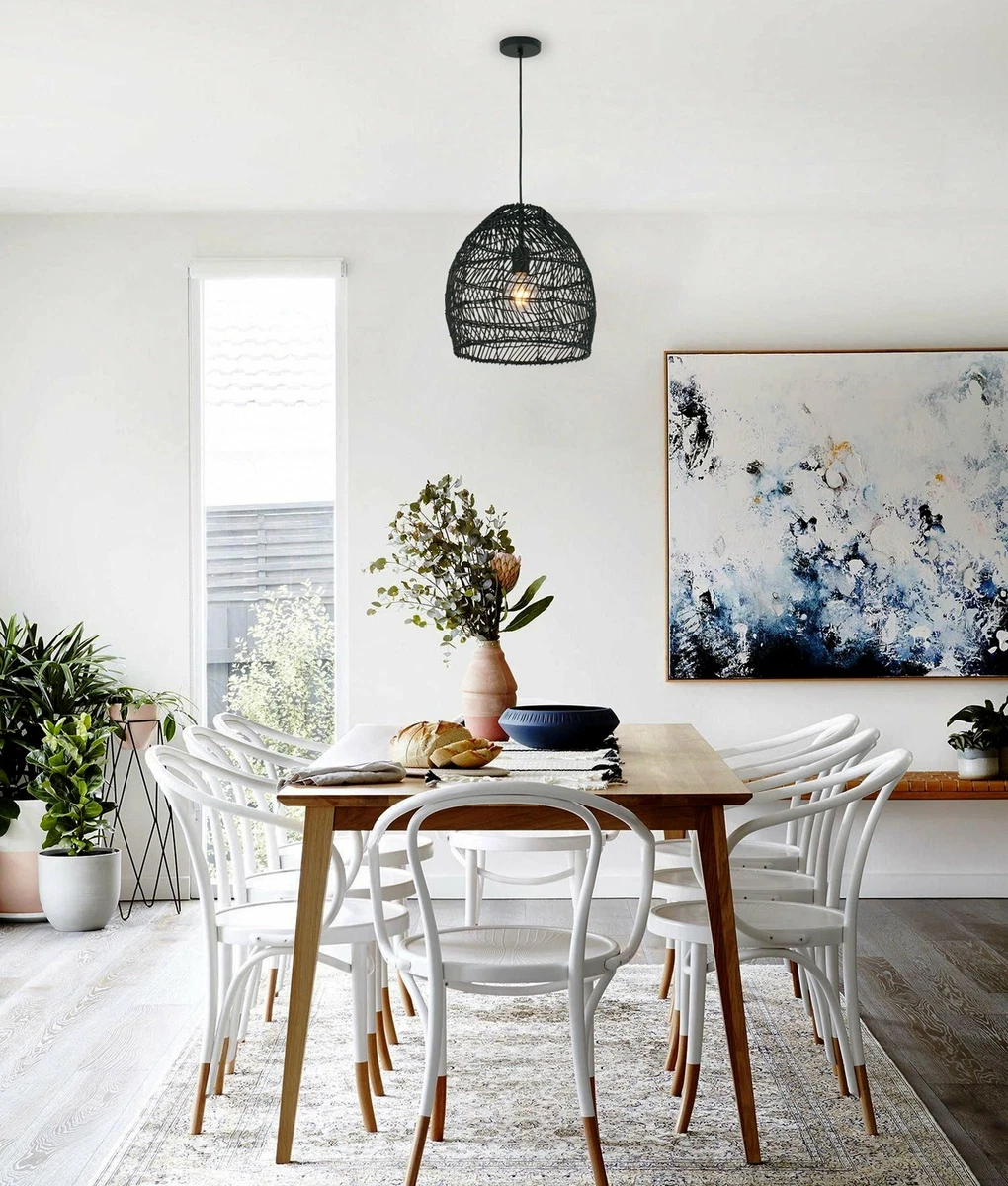 Bohemian Interior Rattan Matte Black Ellipse Pendant Light eBay