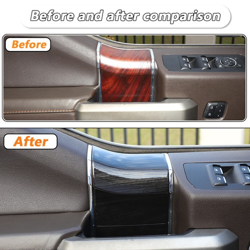4x Cubierta decorativa de moldura de panel de manija de puerta interior para Ford F150 2015+ grano de madera negro - Imagen 2 de 9