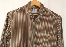 Lacoste Long Sleeve Button Front Shirt Brown Purple Green Stripe Mens EU 40 US M