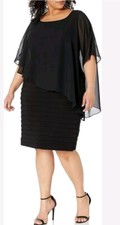 Adrianna Papell Black Chiffon Drape Overlay Banding 14 Short Night Out Dress #C