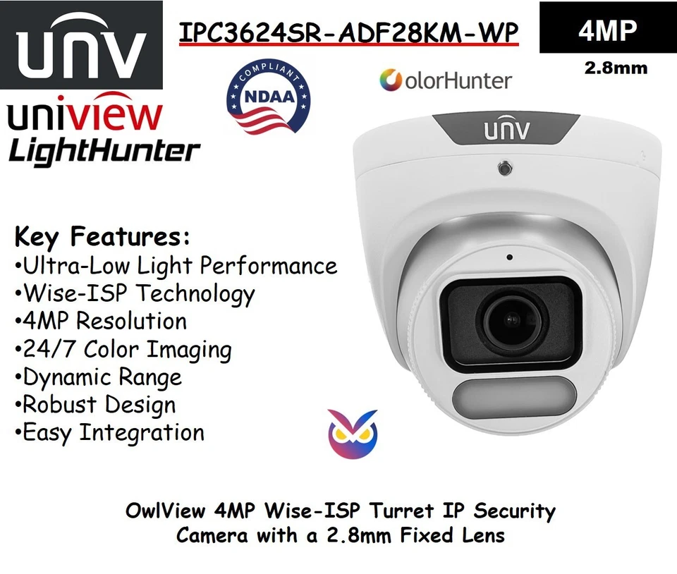 Uniview IPC3624SR-ADF28KM-WP 4MP ColorHunter Wise-ISP Turret IP Camera 2.8mm - Image 2 of 4
