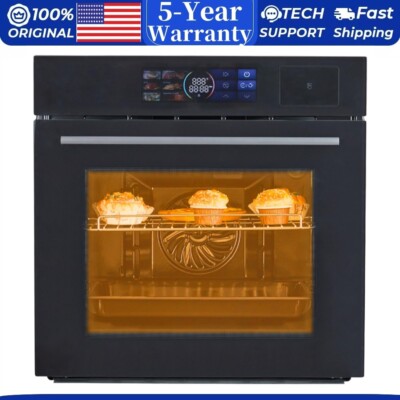  3000W Single Wall Oven 24'' Built-in Electric Ovens with Steam&Grill&Air Fryin