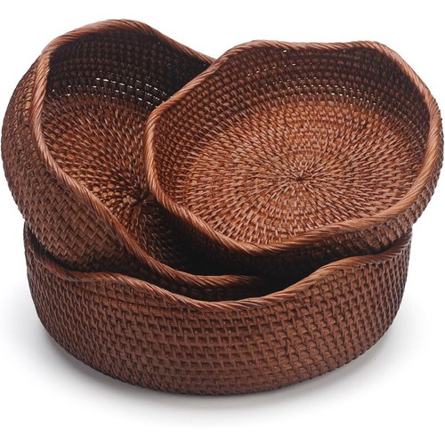 Rattan Round Fruit Baskets, Wicker Storage Bowls
