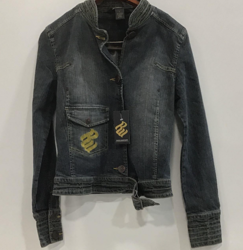 ROCAWEAR Stretch Denim Jean Jacket Y2K Hip-Hop Rap Dance Junior Sz L - Picture 2 of 4