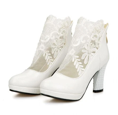 Women's High Heels Mesh Lace Ankle Boots Wedding Shoes - Bild 11 von 19