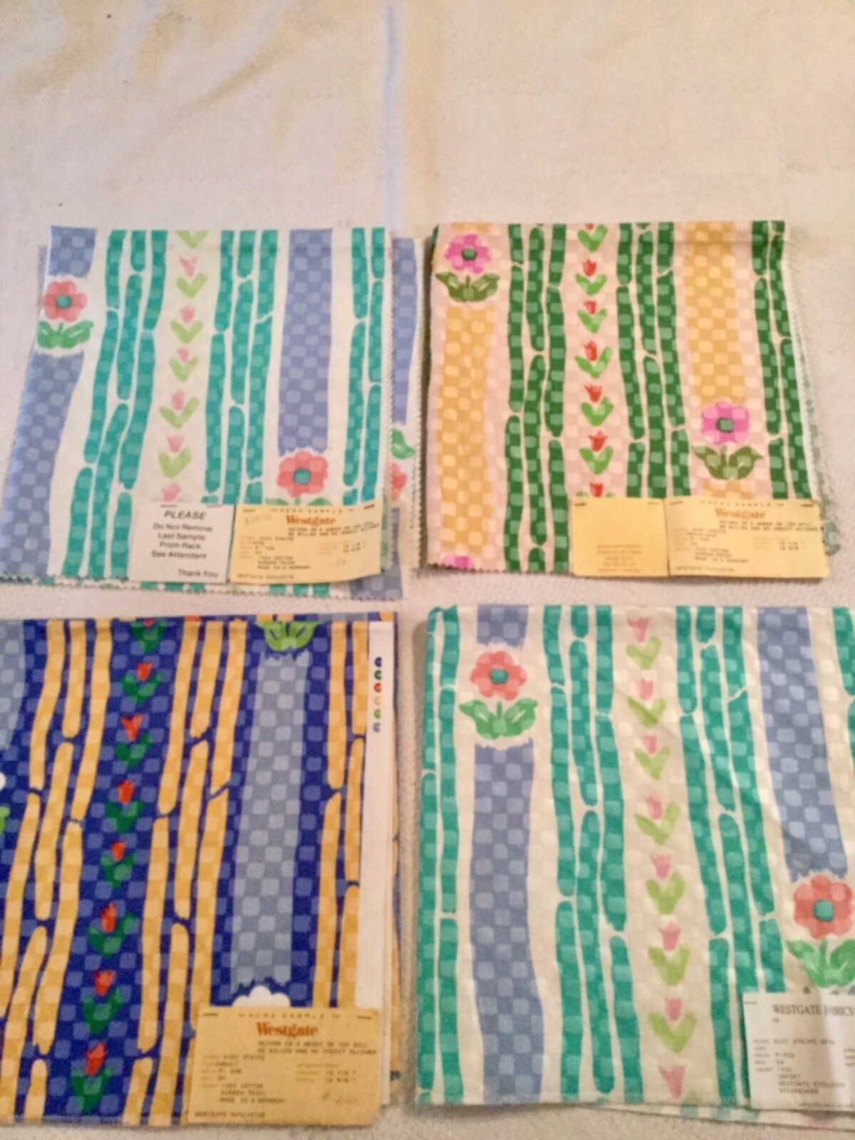 VTG.Midcentury Westgate Fabric Cotton Samples Lot of 4 Florals 13”x12