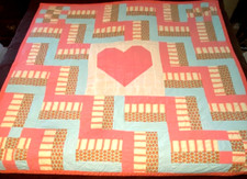 VTG Handmade Patchwork Cotton Quilt with Center Heart Size 82X82 Estate Find