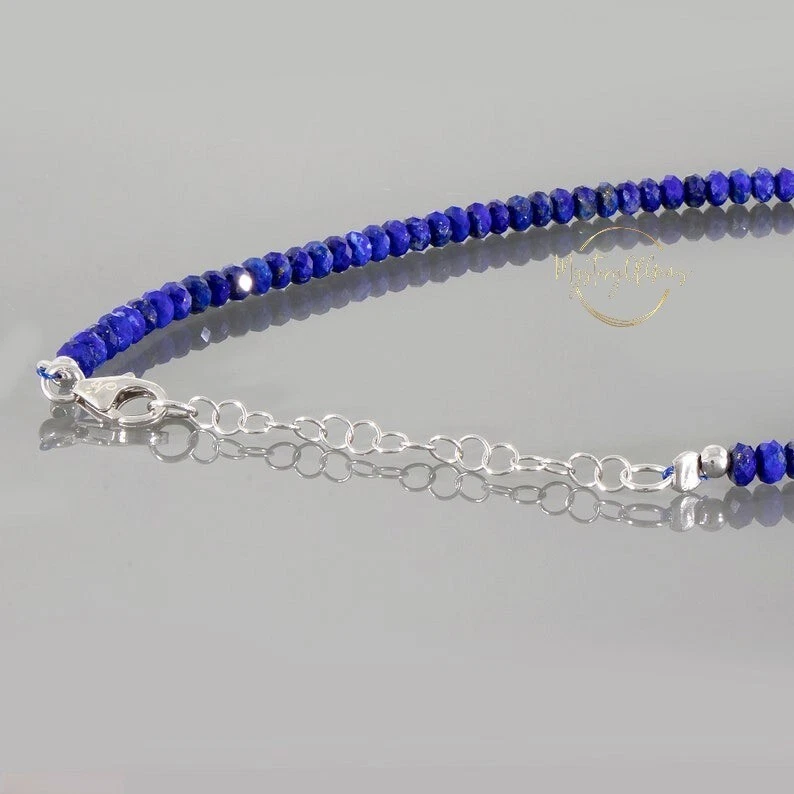 Collana 18" perle pietre preziose rotonde sfaccettate lapislazzuli blu reale ... - Immagine 2 di 4