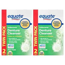 Equate Mint Fresh Antibacterial Denture Cleanser Tablets Twin Pack 2. 120 count 