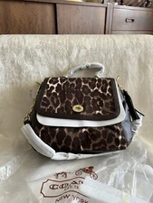 Ladies Coach Handbag Purse Leopard Animal Print Brown Leather NWT $448